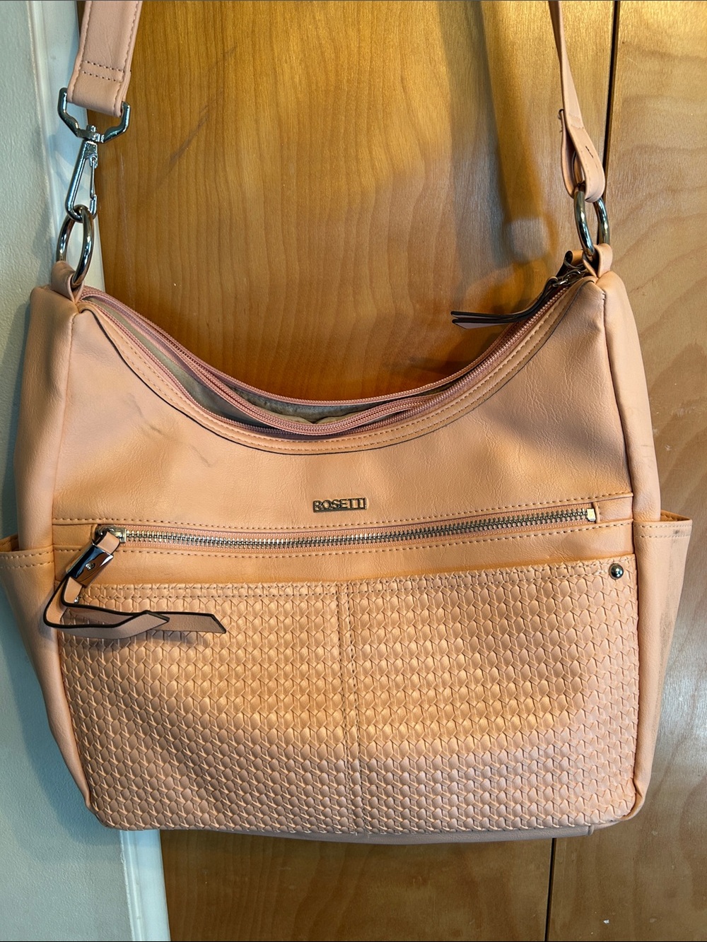 Rosetti Peach Shoulder Bag with Woven Front Pocket